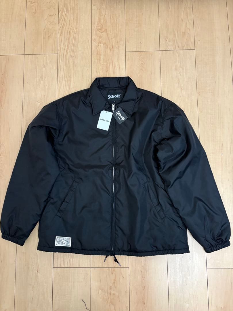 Schott ブラック ナイロン コーチジャケット L