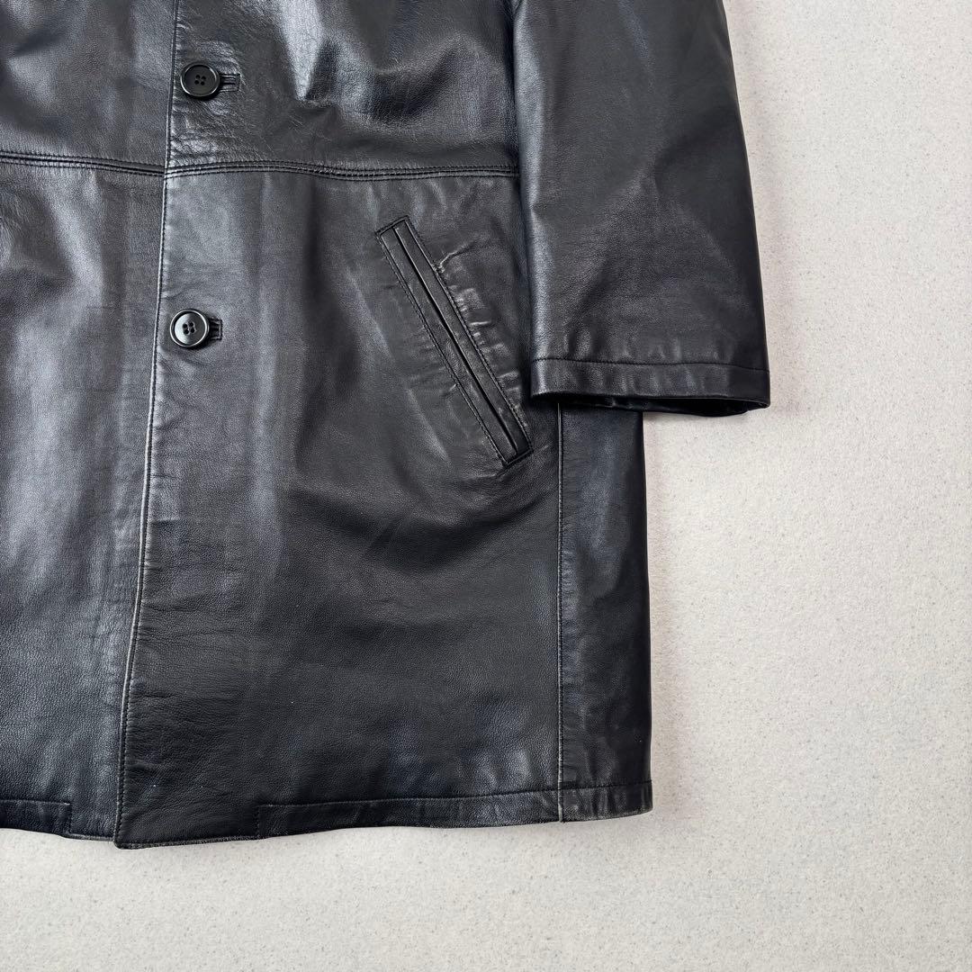 vintage leather car coat M 本革 イタリア製 黒