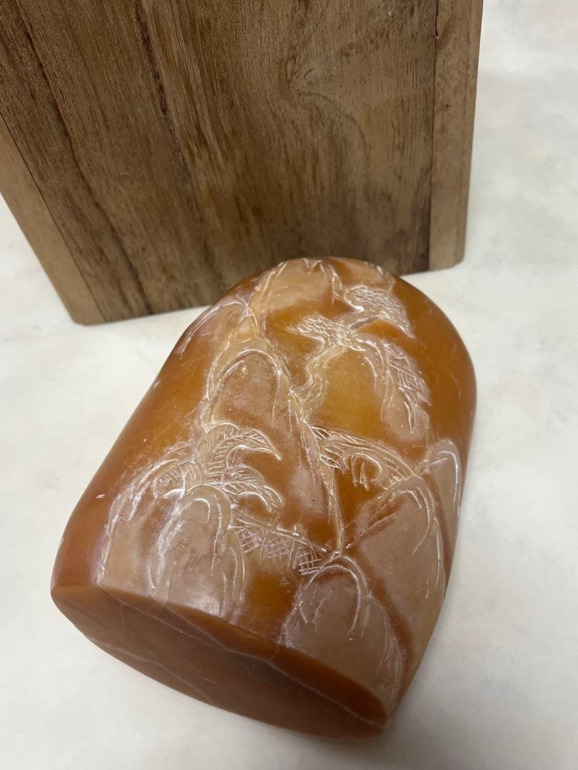 中国古玩 寿山石 寿山連江黄凍石 浮彫印材