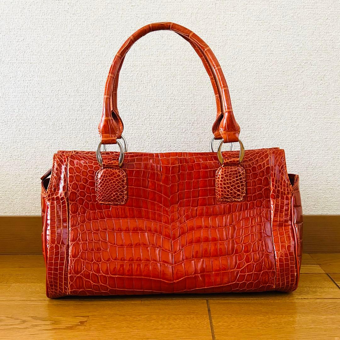 【希少】クロコダイル レザー ボストンバッグ シャイニング 加工　センター取り
