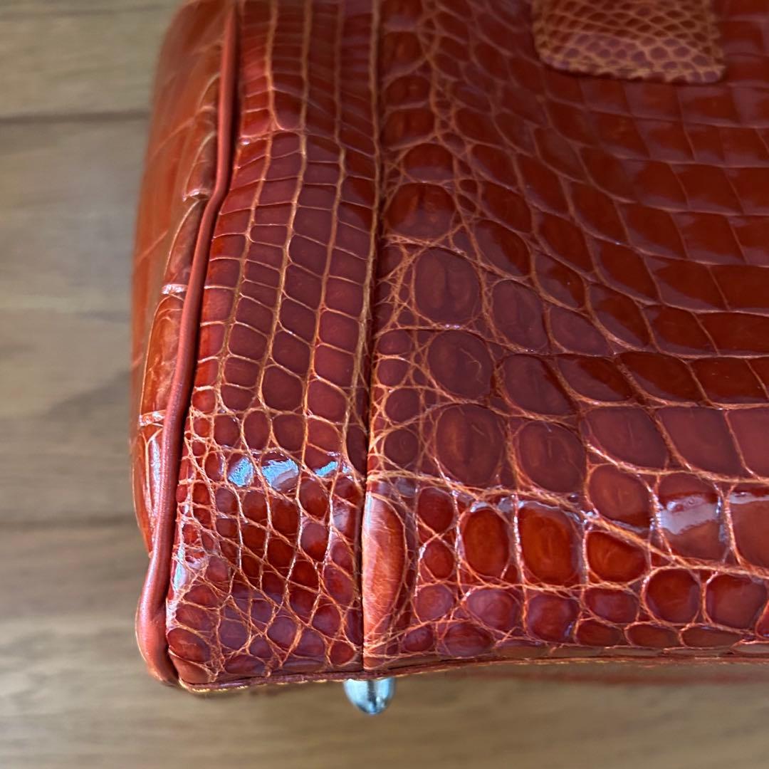 【希少】クロコダイル レザー ボストンバッグ シャイニング 加工　センター取り