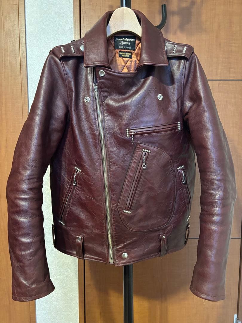 ファウンテンヘッドレザー　デルタ　Dポケダブルレザージャケット　36　茶　難あり