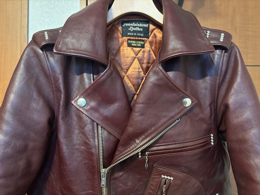 ファウンテンヘッドレザー　デルタ　Dポケダブルレザージャケット　36　茶　難あり