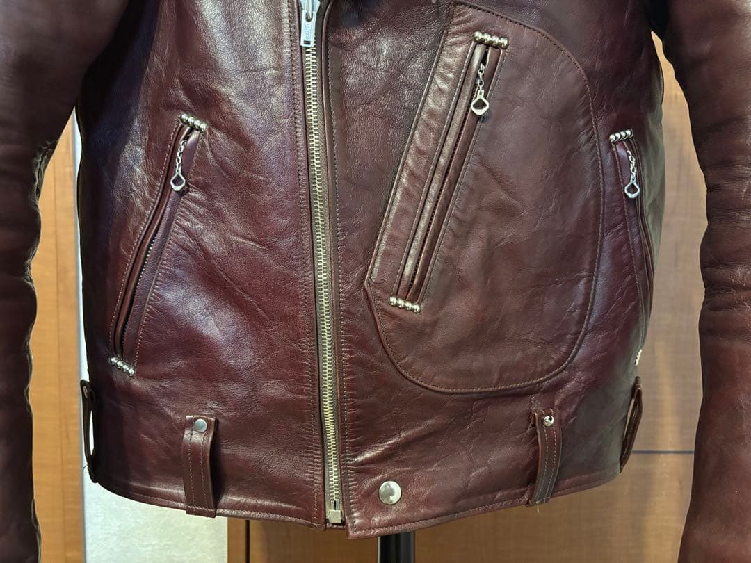 ファウンテンヘッドレザー　デルタ　Dポケダブルレザージャケット　36　茶　難あり