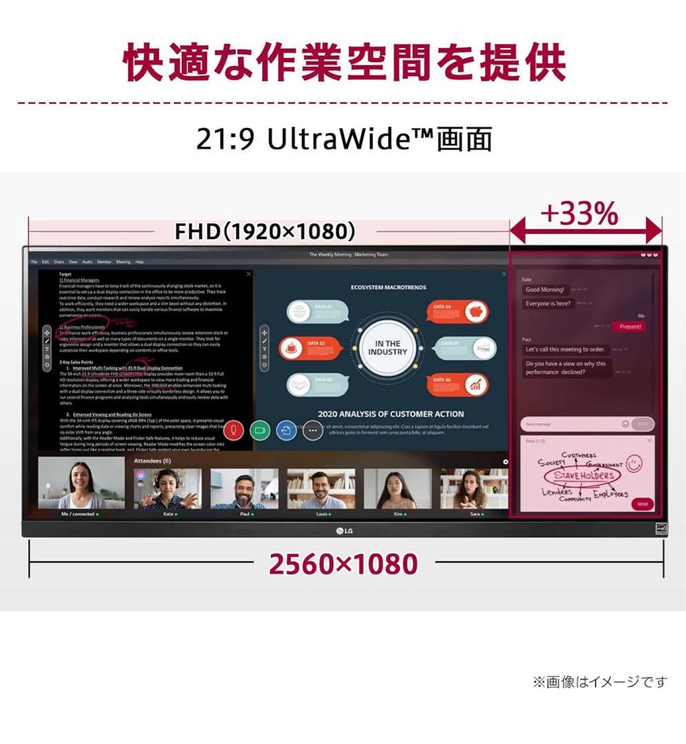 LG ウルトラワイドディスプレイ 本体34WQ500-B 34インチ