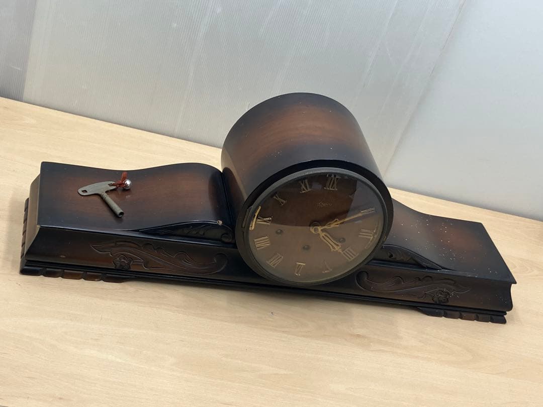 【中古品】木製ゼンマイ式置き時計