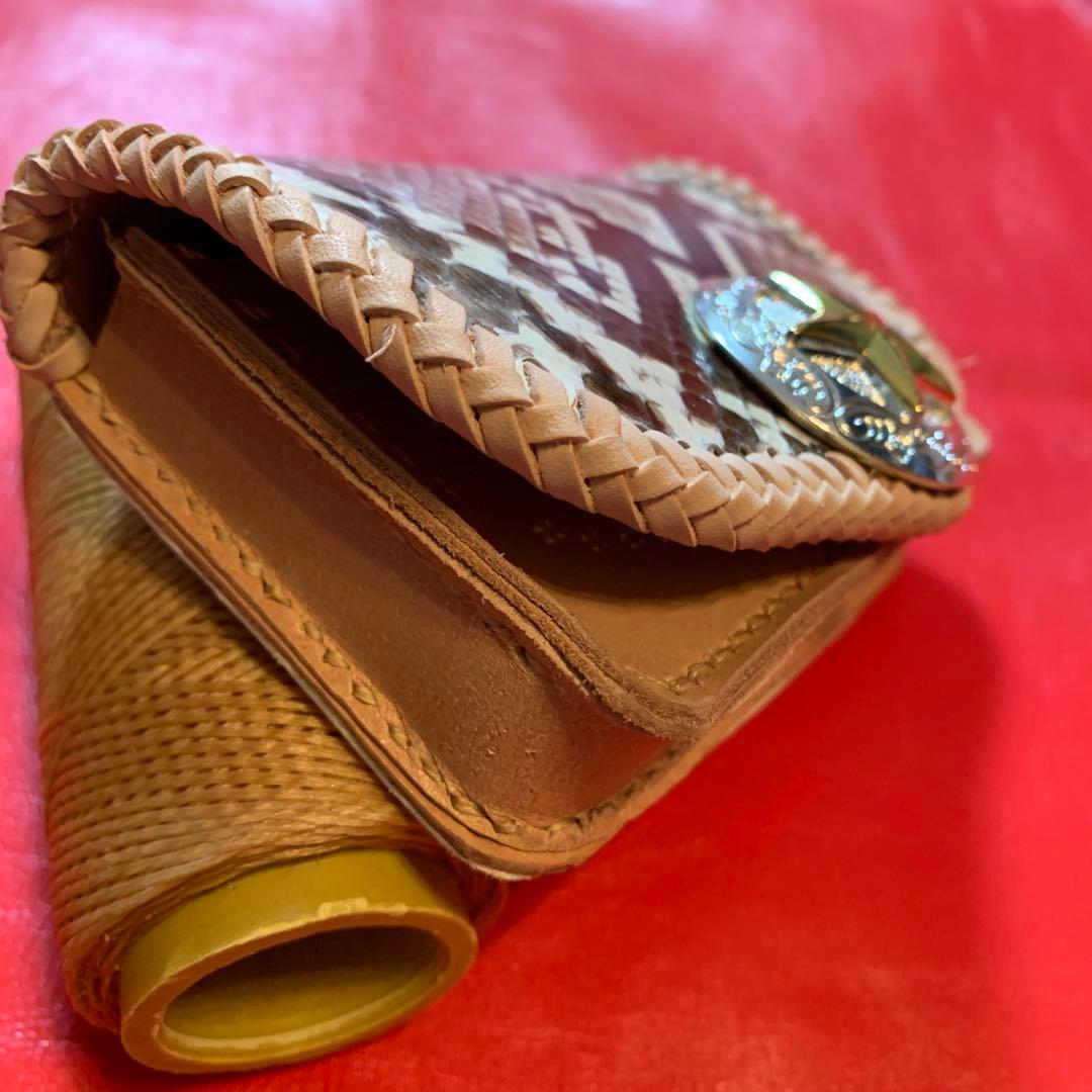 ハンドメイドレザークラフトダイヤモンドパイソンミドルウォレット財布　カードケース