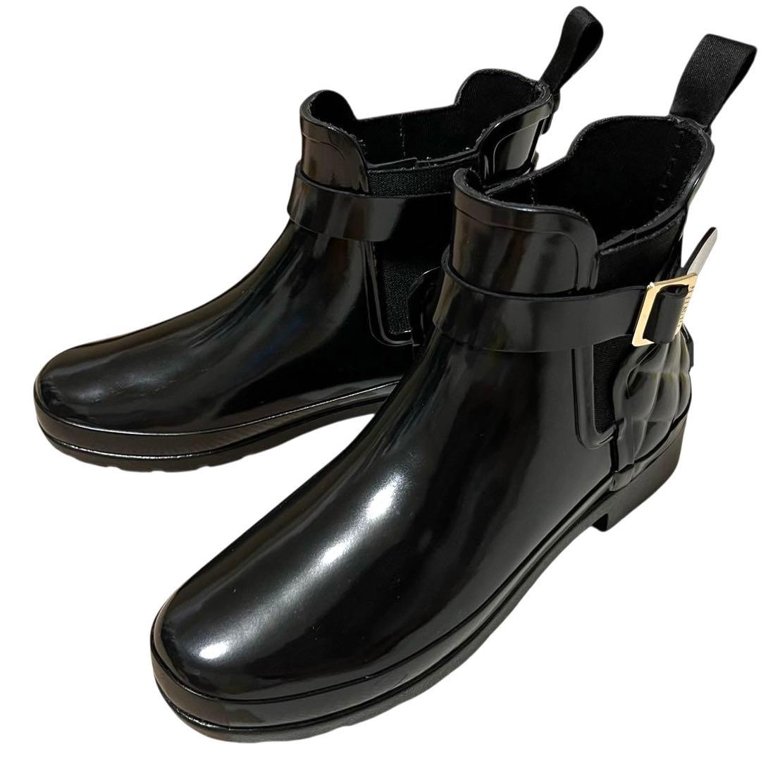 極美品【HUNTER】レインブーツ リファインド グロス キルテッド チェルシー
