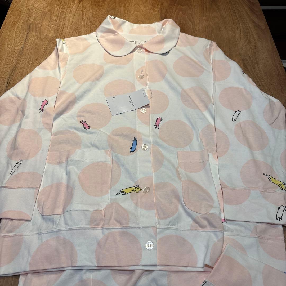 新品タグ付◇ツモリチサト　長袖パジャマ　前開き　ＬＬ　ピンク　ドット