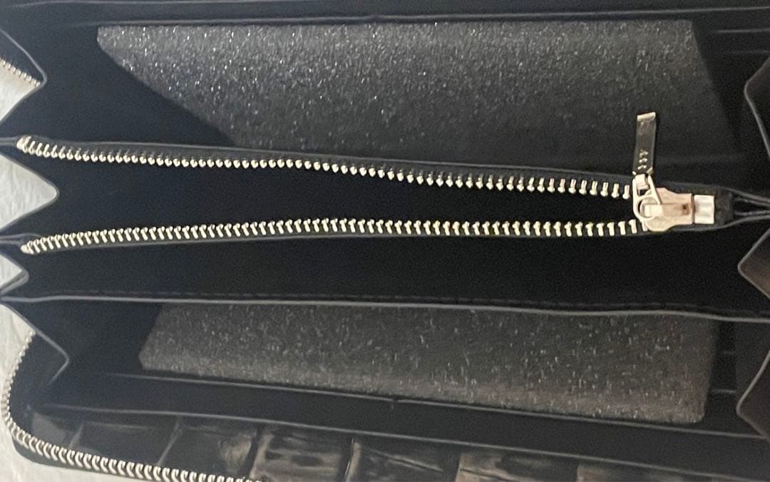 週末セールクロコダイル長財布 一枚革 黒シルバーメタリック染　TokyoYK製