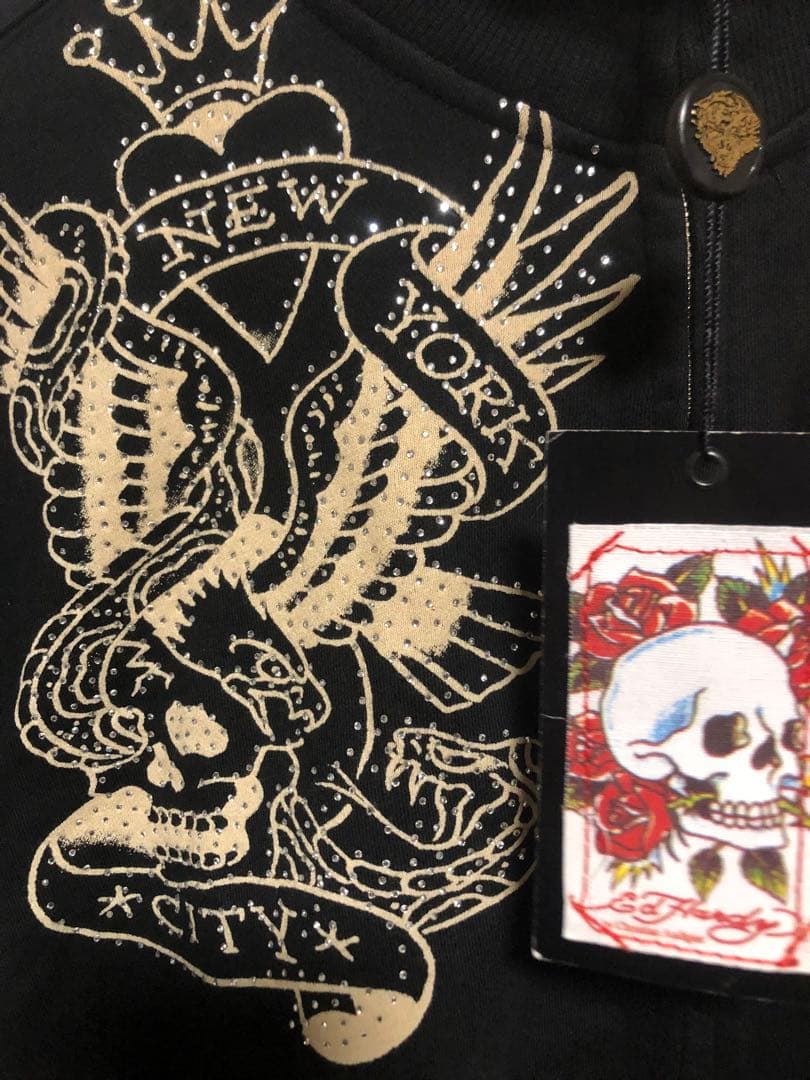 エドハーディ　ジップアップ　ジャケット　パーカー　メンズ　スカル刺繍　Mサイズ