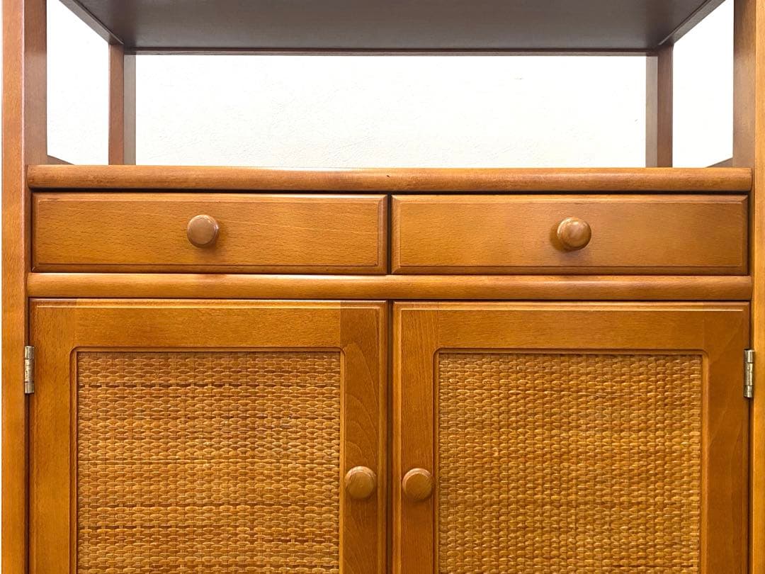 カリモク ラタン 藤 収納 整理 棚 コンソール 電話台 飾り棚