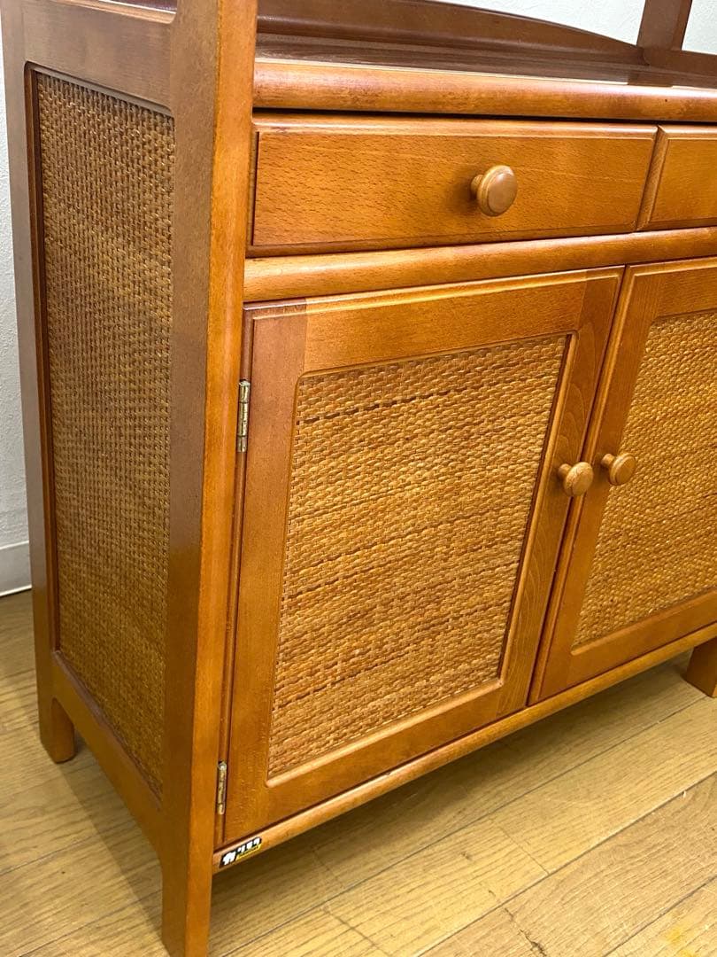 カリモク ラタン 藤 収納 整理 棚 コンソール 電話台 飾り棚