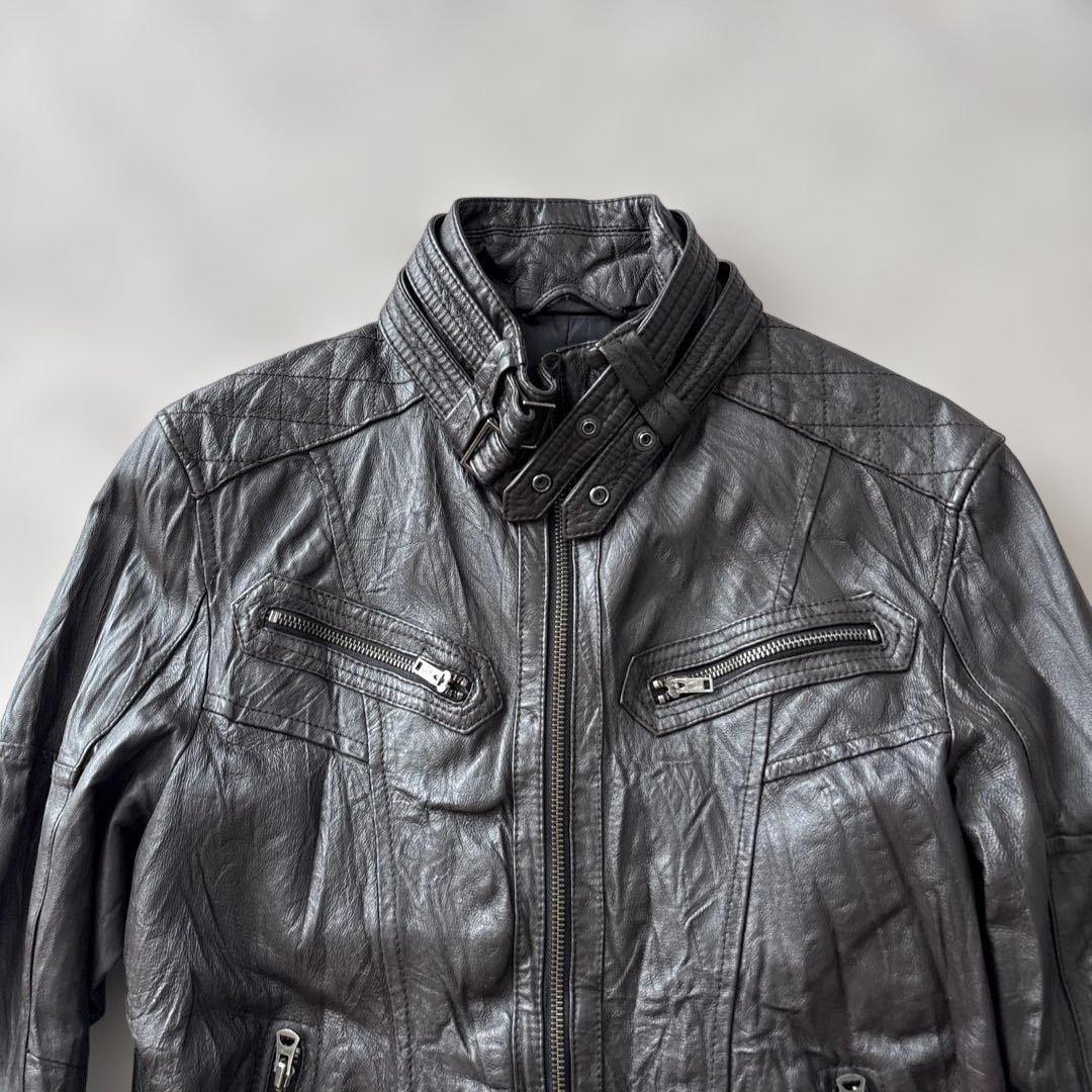 美品【y2k】ラトルトラップ　シングルライダースL 豚革　シワ加工　こげ茶