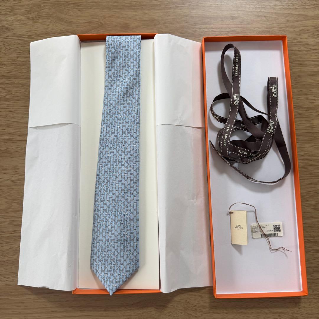 【新品未使用】HERMES 水色 馬 ネクタイ 干支