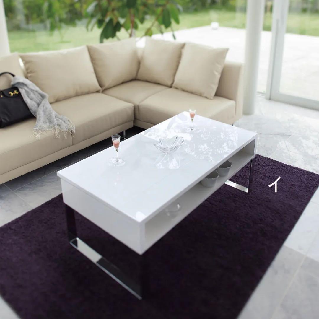 【直接引取-3000円】dinosディノス 昇降式ローテーブル ホワイト収納付き