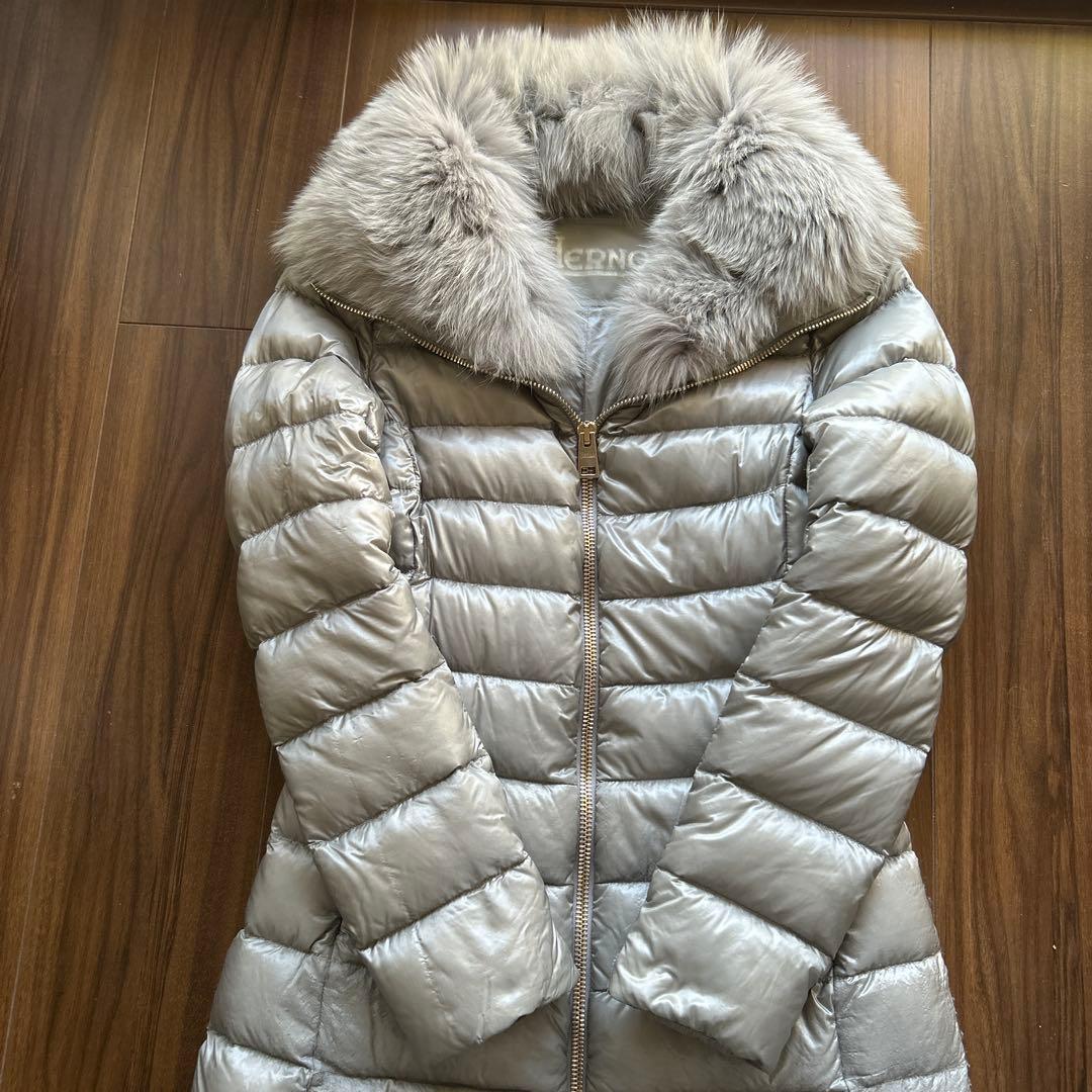 みHERNO ヘルノ エリサ ダウン コート グレー 40 ファー