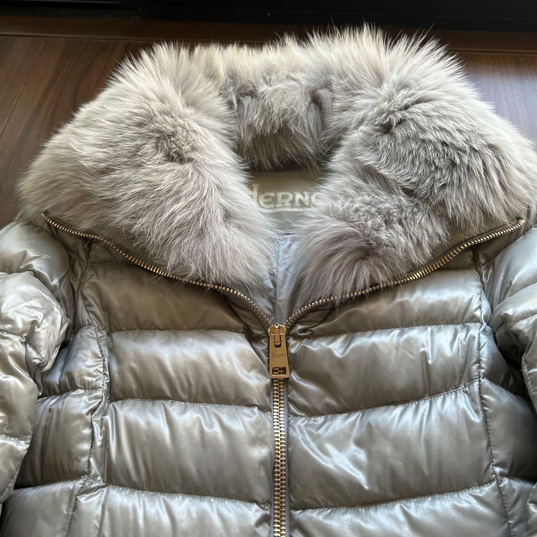 みHERNO ヘルノ エリサ ダウン コート グレー 40 ファー