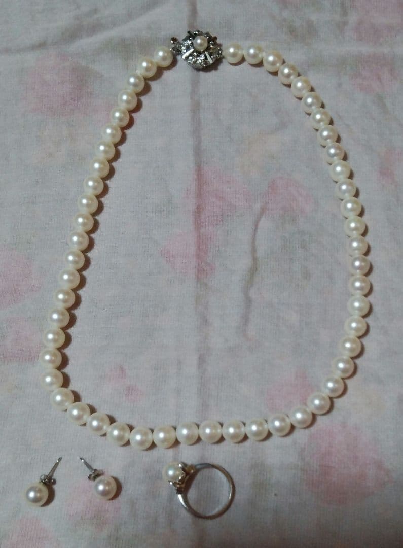 本真珠　ネックレス、指輪、ピアス3点セット