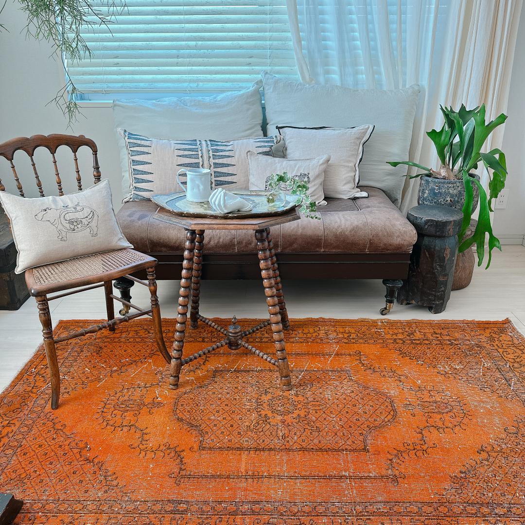 トルコヴィンテージラグ A75 オレンジ オーバーダイラグ