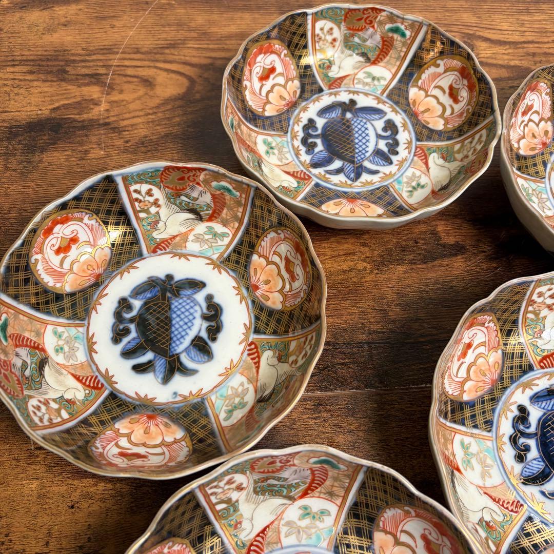 古伊万里 金蘭手柘榴図 なます皿五客　お皿/鉢/ 深鉢/アンティーク　40