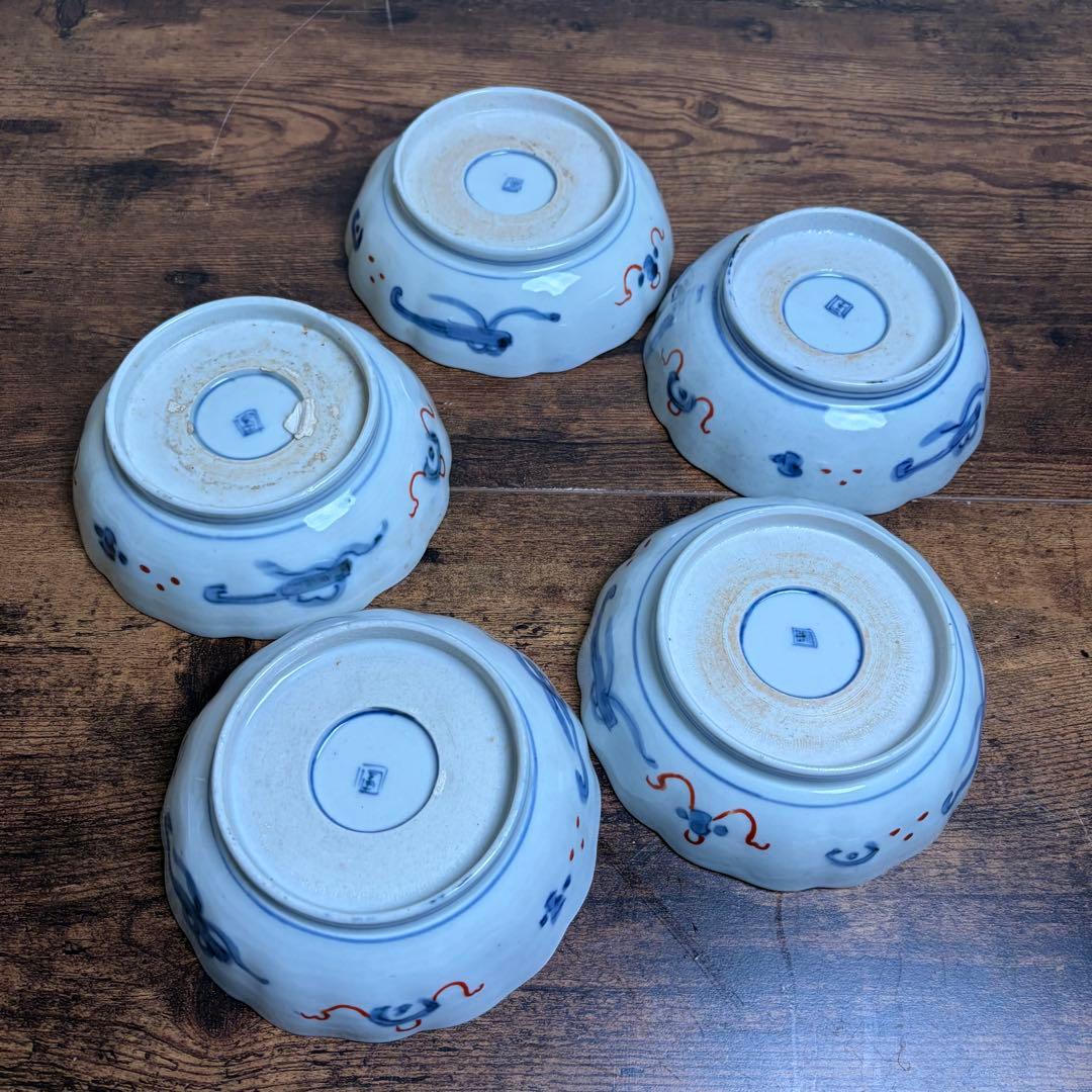 古伊万里 金蘭手柘榴図 なます皿五客　お皿/鉢/ 深鉢/アンティーク　40