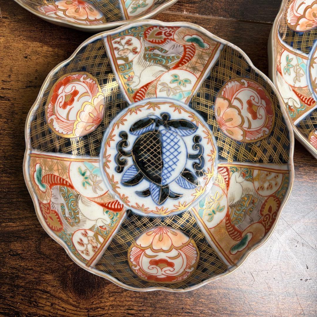 古伊万里 金蘭手柘榴図 なます皿五客　お皿/鉢/ 深鉢/アンティーク　40