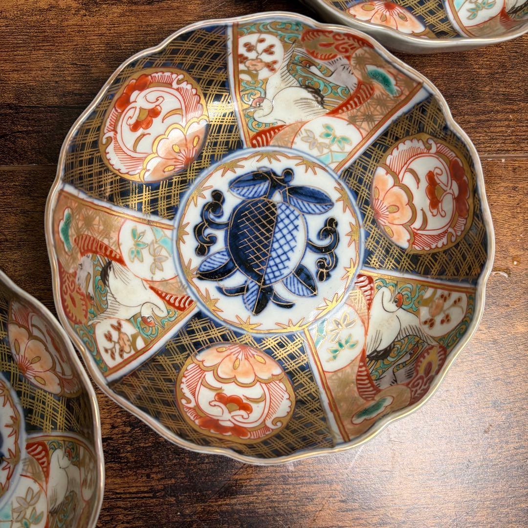 古伊万里 金蘭手柘榴図 なます皿五客　お皿/鉢/ 深鉢/アンティーク　40