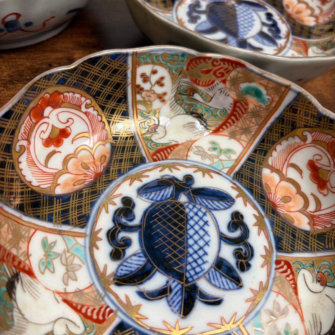 古伊万里 金蘭手柘榴図 なます皿五客　お皿/鉢/ 深鉢/アンティーク　40