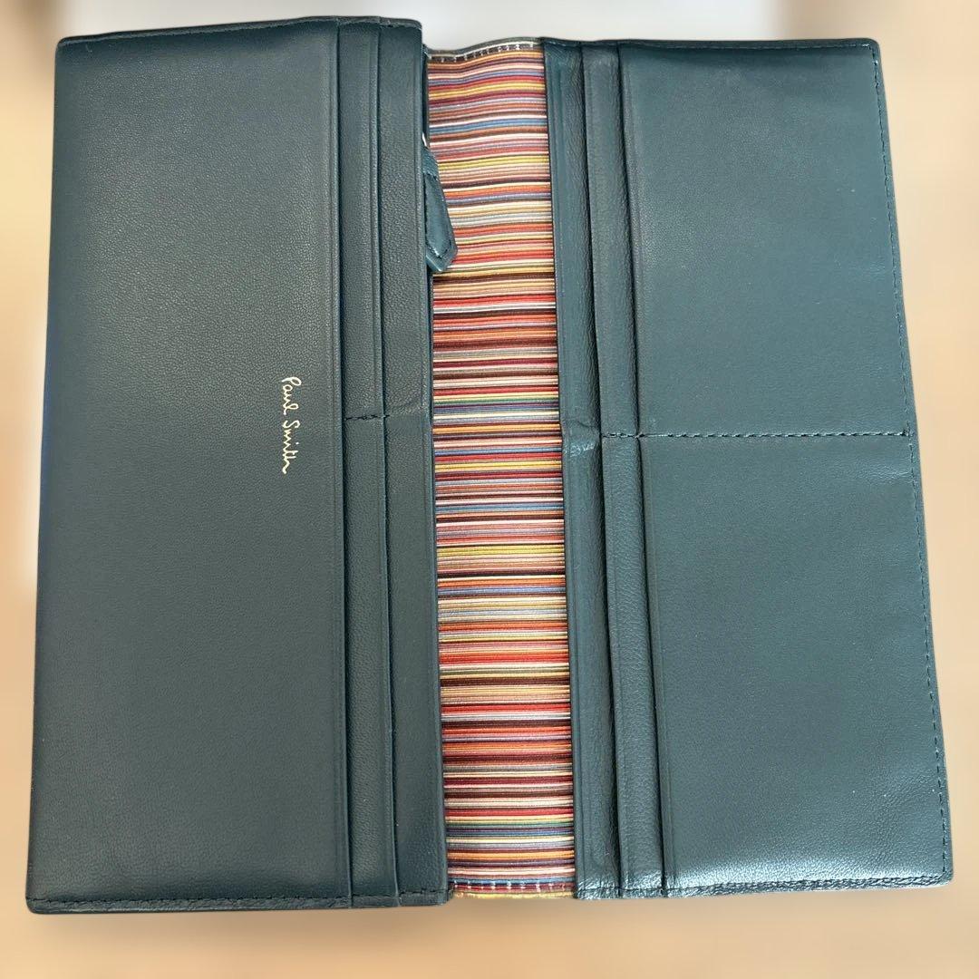 ポールスミス マルチストライプトリムインサイド 長財布 グリーン