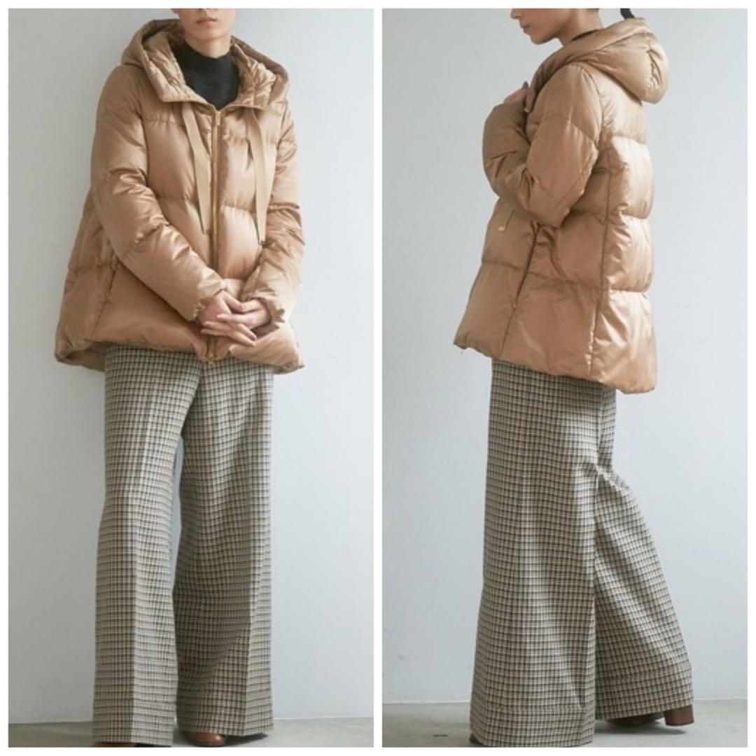 アナイ ANAYI マットサテンAラインダウンコート 36 キャメル