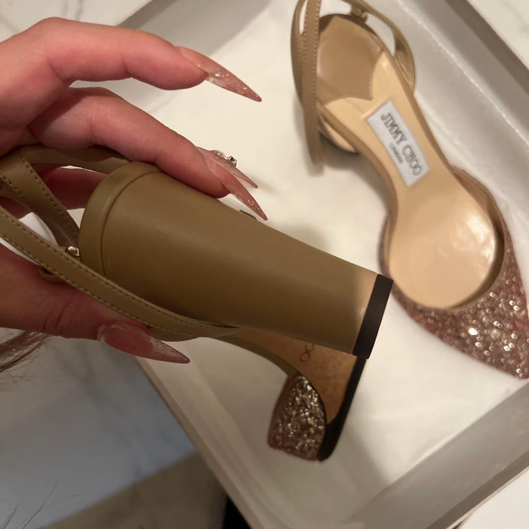 JIMMY CHOO ベージュ グリッター ハイヒール 箱付き