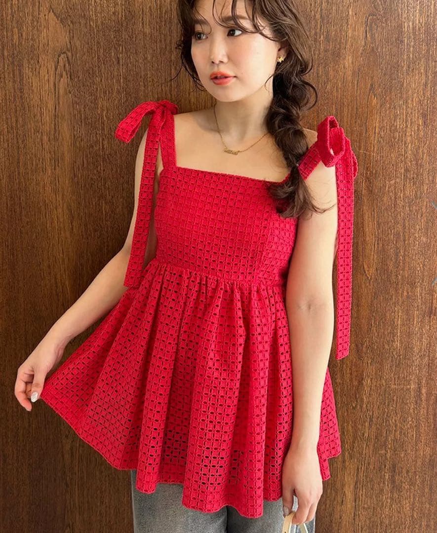 fray i.d ショルダーリボンペプラムブラウス