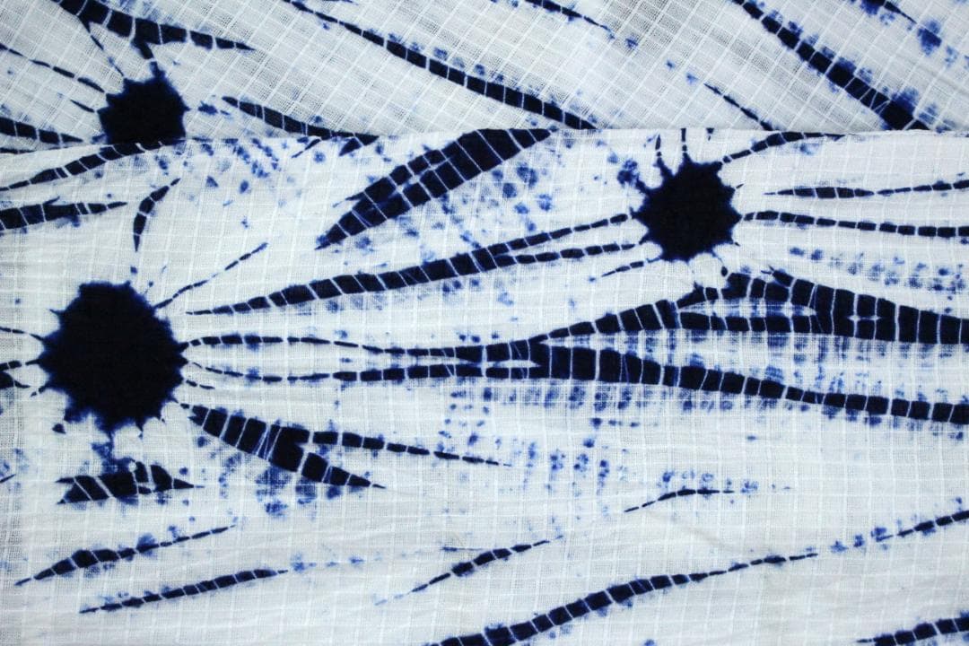 【有松絞り】【浴衣】【白地に藍】【肩身丈161/裄69】白地に藍の杢目絞り浴衣