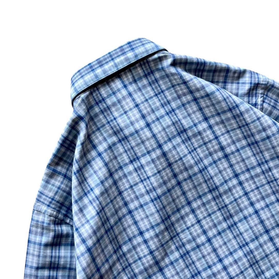 【新品未使用】papasパパス/ブルーチェック長袖シャツ/ L