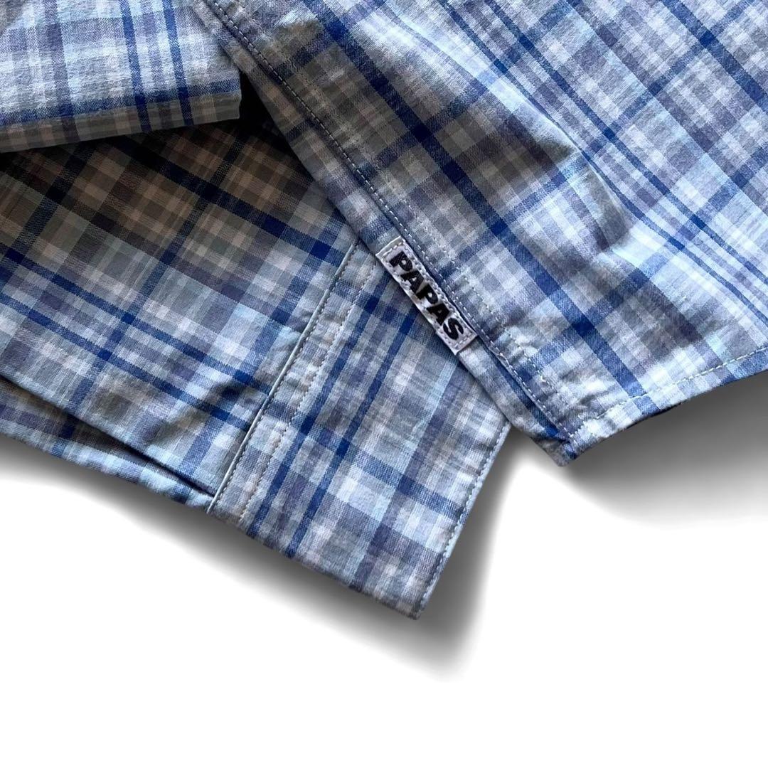 【新品未使用】papasパパス/ブルーチェック長袖シャツ/ L