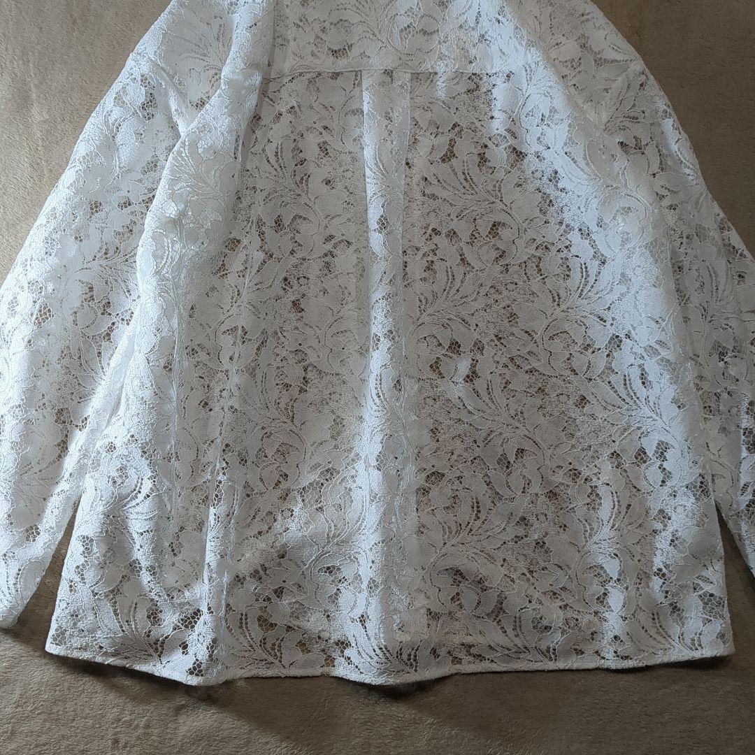 2025年 NOBLE ボタニカルレースオープンカラーシャツ　ホワイト