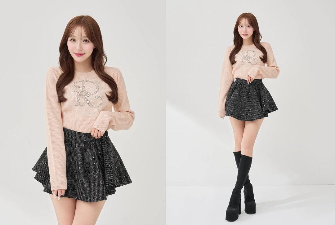 ダーリッチ darich DRビジューフラワーリブニットトップス SAX