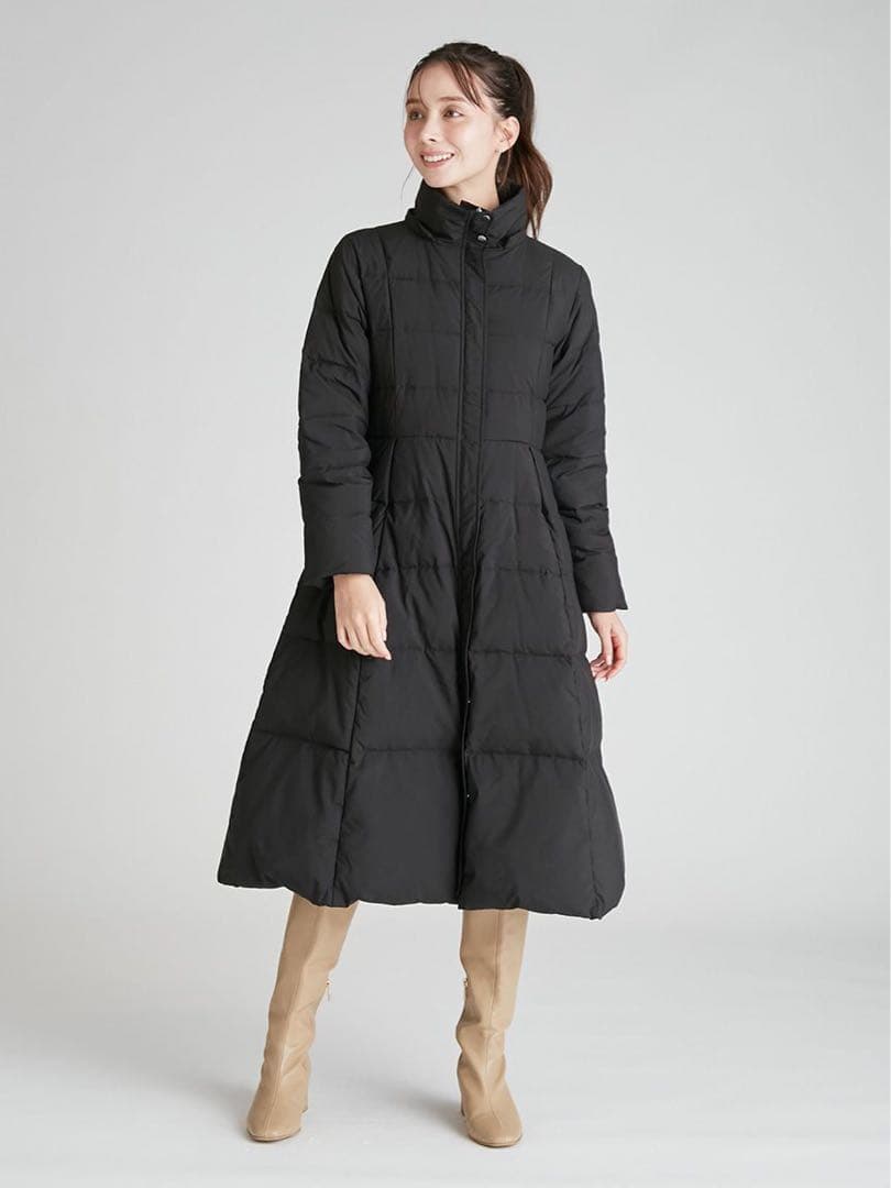 完売品 新品未使用 セルフォード フードリボンロングダウンコート BLK 36