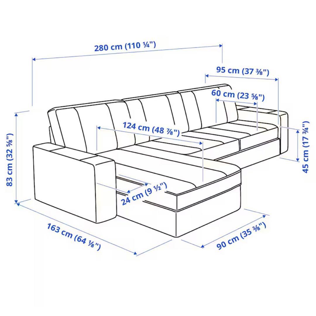 【IKEA KIVIK】3人掛け L字 カウチソファ 替えカバー付 引き取り限定
