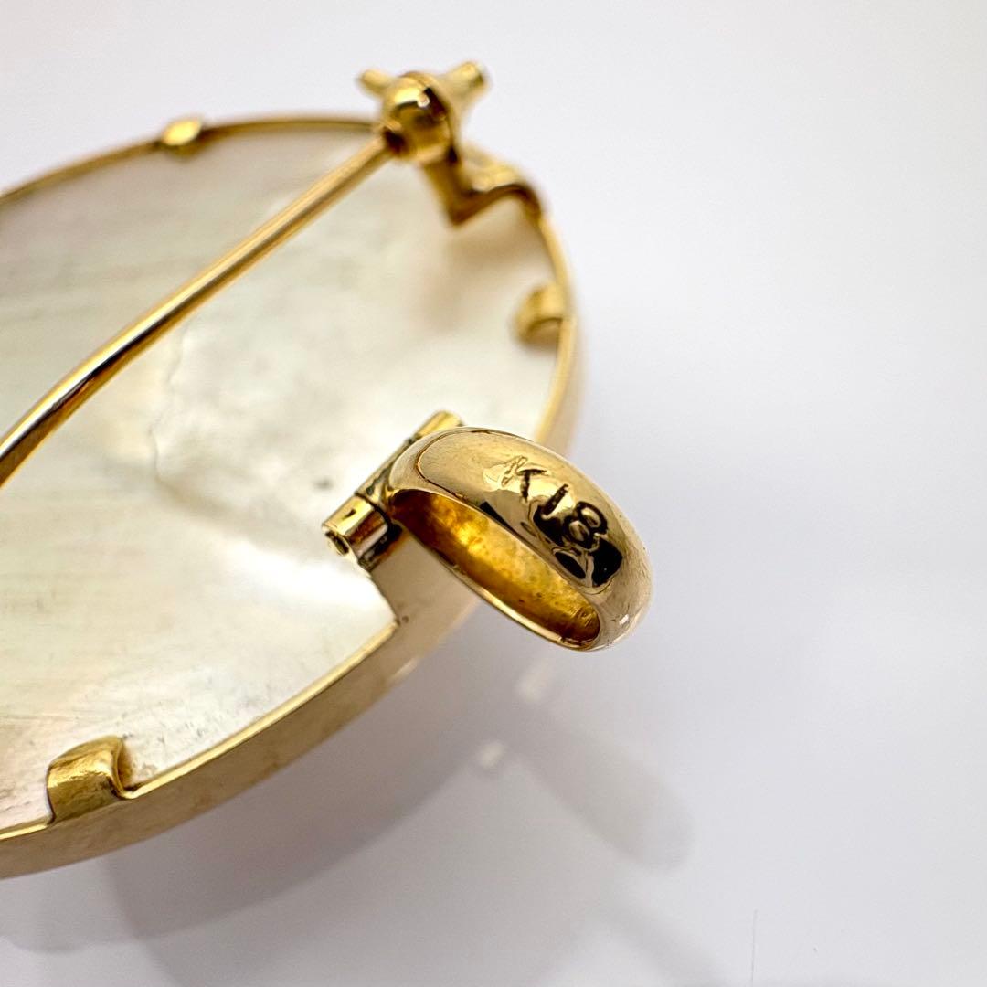 K18 カメオ ブローチ ペンダントトップ シェル 女性横顔 総重量10.4g