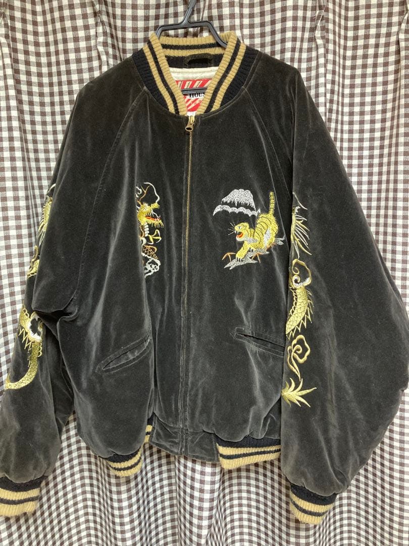 HOUSTON 日本地図ドラゴン刺繍スカジャン