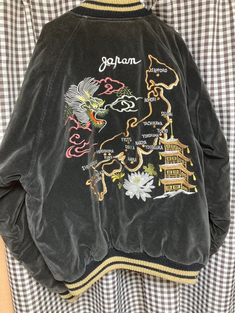 HOUSTON 日本地図ドラゴン刺繍スカジャン