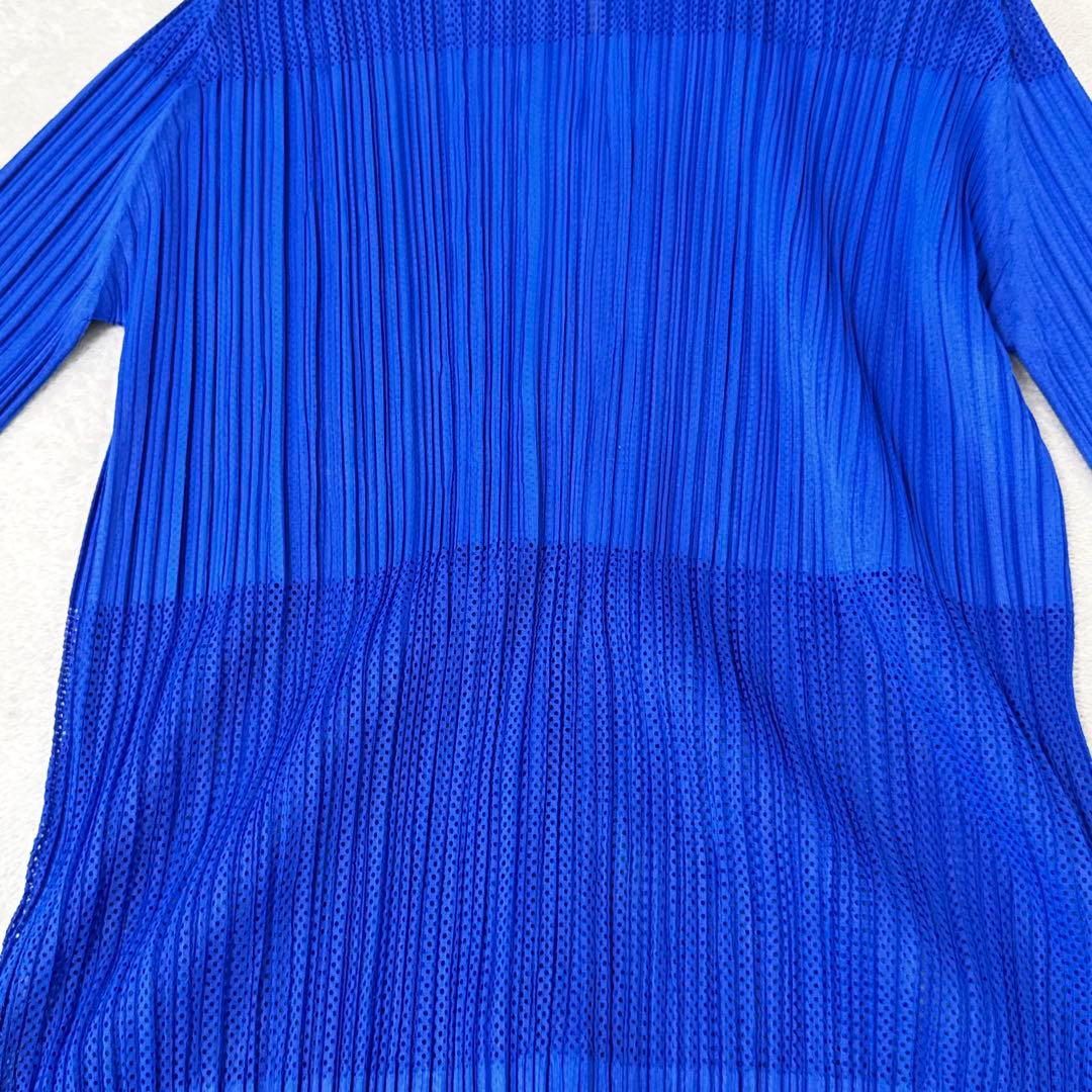極美品✨PLEATS PLEASE プリーツ　メッシュ　ブルー　長袖　ブラウス