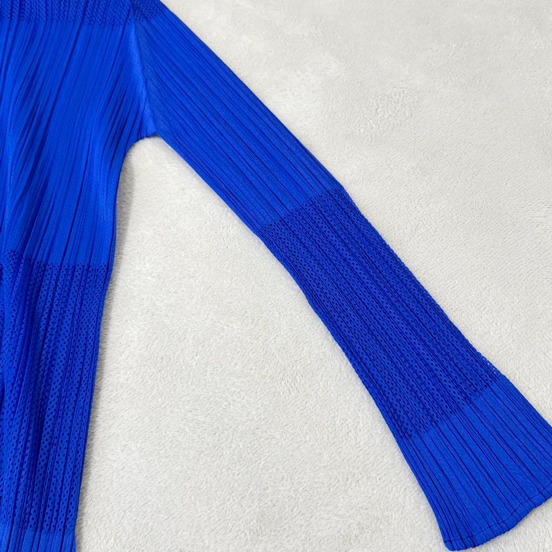 極美品✨PLEATS PLEASE プリーツ　メッシュ　ブルー　長袖　ブラウス