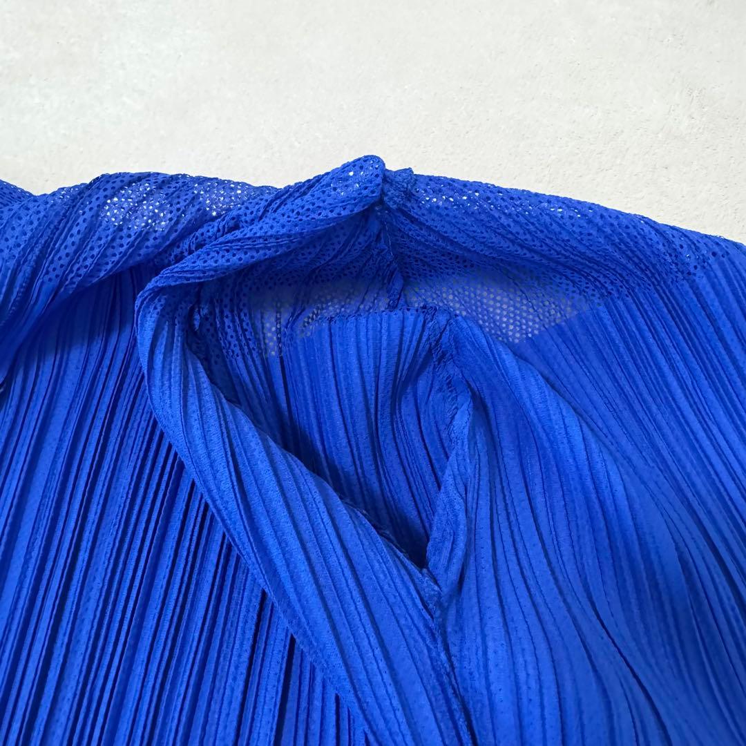 極美品✨PLEATS PLEASE プリーツ　メッシュ　ブルー　長袖　ブラウス