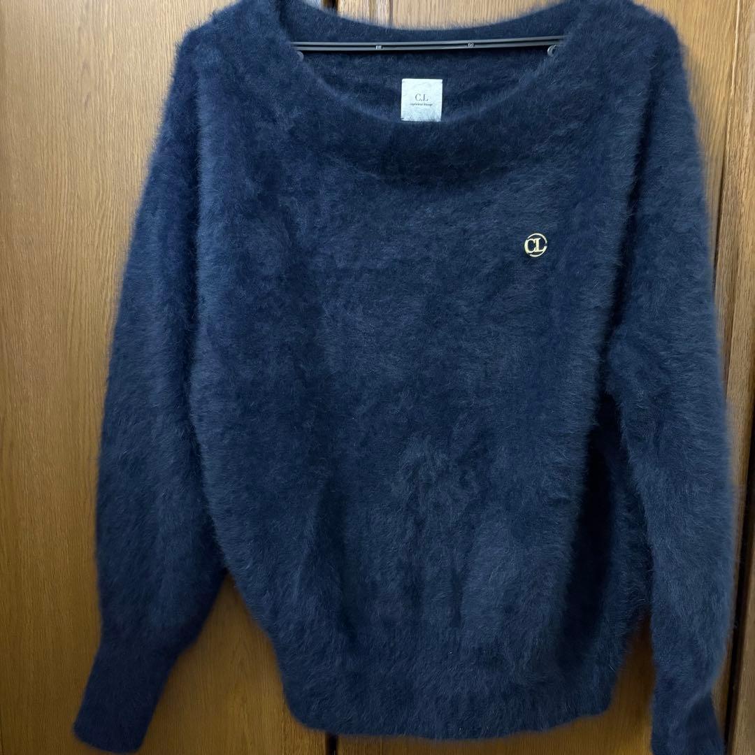 ひよこ　【C.L】FOXカシミアボートネックニット ネイビー