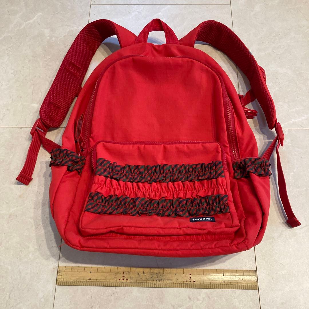 familiar 赤いリュック 中型 フリルポケット