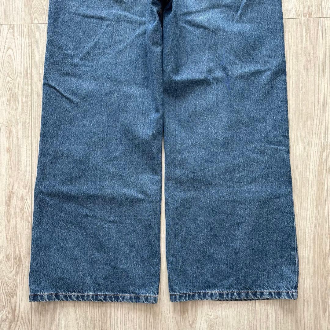 【美品】ETRO 23年製 ワイドデニムパンツ 25inch ロゴ刺繍 革パッチ