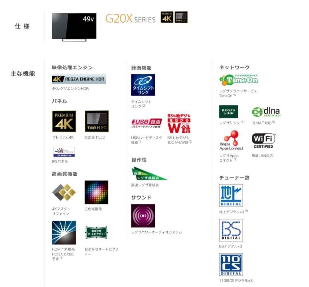 東芝　REGZA 4Kテレビ　49インチ